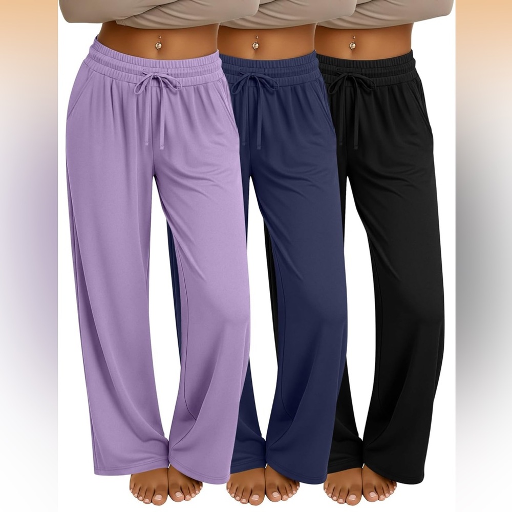 NEER BUNDLE OF 3 LOUNGPANTS  LAVENDER BLUE AND BLACK ELASTIC DRAWSTRING SZ MED